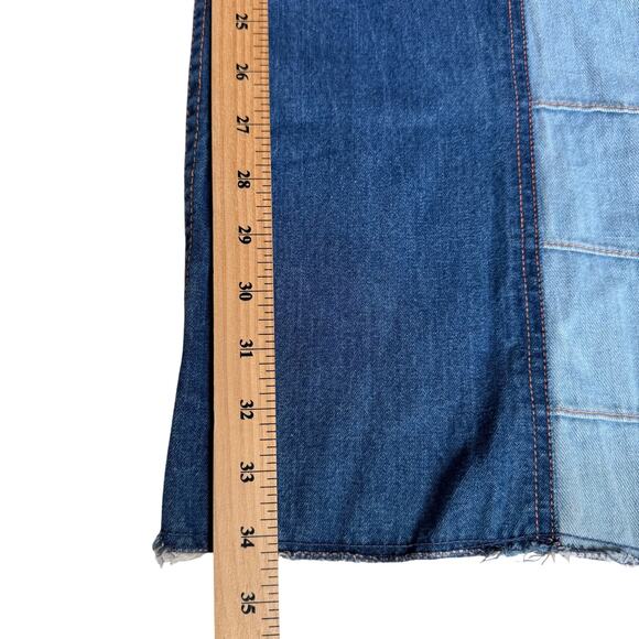 VTG 70s Flare Jeans Mens 32x34 Blue Denim Two Tone High Rise Festival Boho - Picture 5 of 8